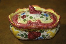 Italian Hand-Painted Terracotta Majolica Small Dishes, Set of 3 (Pear and Rose Patterns) — listing 6