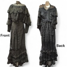 Antique Victorian Two-Piece Blue Wool Bodice & Skirt Ensemble with Soutache Braid