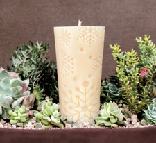 Handmade Ornate Beeswax Pillar Candle with Scrollwork & Floral Relief Design — listing 5