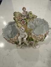German Porcelain Cherub Figural Cornucopia Vase with Applied Flowers — listing 3