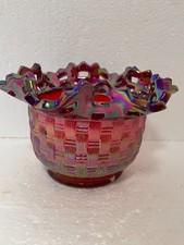 Vintage Red Amberina Carnival Glass Bowl with Sawtooth Rim, 8 inches — listing 2