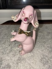 Vintage Ceramic Spaghetti-Trim Puppy Dog Figurine with Red Bow — listing 2