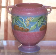 Roseville Pottery Baneda Jardinière/Vase, Shape 587-4, Raspberry/Rose Ground — listing 6