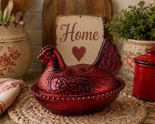 Miniature Amber Glass Nesting Hen on Nest Covered Dish, 3.5 inch — listing 4