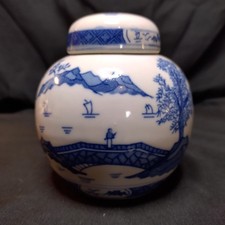 ginger lid Chinese Blue and White Porcelain Ginger Jar with Lid, Floral Lotus Scroll Design — listing 6
