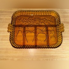 Indiana Glass 12" Clear Divided Relish Tray with Etched Floral & Starburst Pattern — listing 3