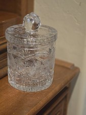 Cut Crystal Lidded Biscuit Barrel / Covered Jar with Diamond and Fan Pattern — listing 5
