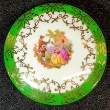 Antique Porcelain Lidded Dresser Box with Fragonard Courting Couple Transfer, Brass Mount & Mirror — listing 2