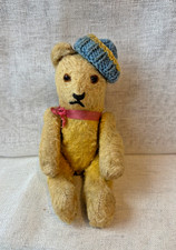 Small Jointed Plush Teddy Bear with Movable Legs and Pink Ribbon Bow, approx 6 inches — listing 6