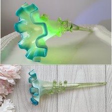 Art Deco Uranium Green Glass Trumpet Vase, Octagonal Foot, 8 inches — listing 3