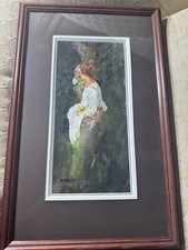 Original Signed Watercolor Painting of Kneeling Women in Church, Signed 'J. Flores' — listing 3