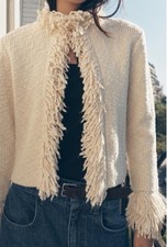 Zara Woman Camel Textured Knit Fringe-Trim Short Sleeve Sweater Top — listing 4