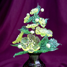Vintage Uranium Glass Flower Frog, 16-Hole Round Green Glass, 4.5 inch, listing 6