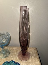 Hand-Blown Amethyst/Plum Art Glass Bottle Vase with Pinched Dimple, 16 inches — listing 3