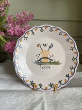 Set of 4 Hand-Painted Ceramic Plates with Architectural Ink Sketches, Signed & Dated 1933 — listing 6