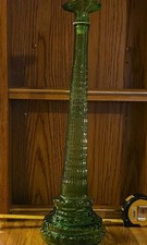 Tall Green Glass Floor Vase with Embossed Scroll Design, Elongated Bottle Neck Form, approx. 36-40 inches — listing 3