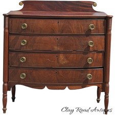 Antique American Empire Flame Mahogany Chest of Drawers with Carved Pineapple Columns and Paw Feet — listing 3