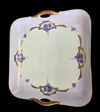 Antique Hand-Painted Porcelain Handled Cake Plate with Violets and Gold Trim, listing 6