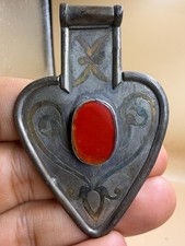 Antique Central Asian Silver Amulet Box with Colored Glass Inlay and Lapis Cabochon — listing 3