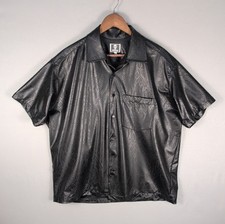 Men's Brown Snakeskin Embossed Leather Button-Down Shirt