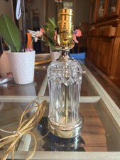 Vintage Hollywood Regency Cut Crystal & Brass Table Lamp with Prisms and Marble Base