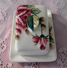 Hand-Painted Italian Ceramic Covered Butter Dish with Pink Floral Design — listing 4