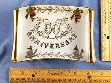 Lefton China Pale Yellow Shell-Form Pin Tray with Courting Couple Transfer & Gold Trim — listing 6