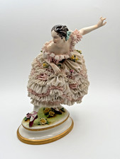 Vintage Dresden-Style Lace Porcelain Ballerina Rotating Music Box with Swiss Movement No visible porcelain mark, only the pape — listing 5