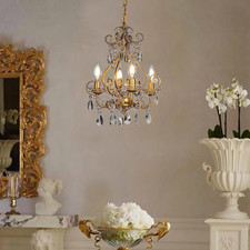 Vintage Italian-Style 5-Light Crystal Chandelier with Beaded Floral Accents, listing 5