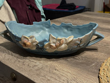 Roseville Pottery Magnolia Blue Double-Handled Console Bowl / Low Vase — listing 2