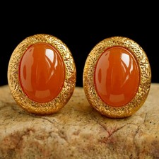 Vintage Cocktail Ring with Faceted Orange Cabochon in Silver-Tone Setting — listing 3
