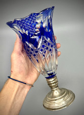 Cut Crystal Barrel Vase with 800 Silver Collar Rim — listing 4