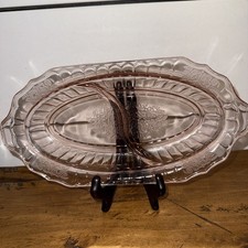 Anchor Hocking Mayfair Open Rose Pink Depression Glass Divided Relish Dish — listing 4
