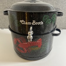 Vintage Savory Enamel Double Lobster Clam Steamer Pot with Broth Spout — listing 6