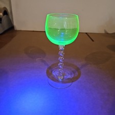 Vintage Uranium Glass Cordial / Small Wine Glass, Optic Panel Bowl, 4.5" Tall — listing 5