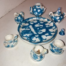 Miniature Blue Spongeware Pottery Tea Set, 9 Pieces (2.5" Tall) — listing 3