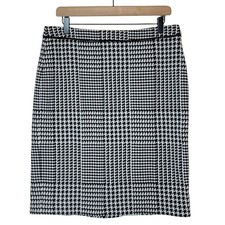 Houndstooth Pencil Skirt with Leather Buckle Waistband, Tan/Brown — listing 6