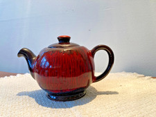 Vintage Redware Pottery Teapot, Black Glazed with Hand-Painted Floral Decoration, Marked Canada — listing 3
