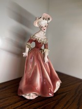 Set of 3 Resin Victorian Lady Figurines with Fabric-Look Gowns and Feather Hats — listing 3