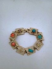 Vintage Multi-Stone Oval Panel Link Bracelet with Box Clasp and Spring Hinge — listing 4