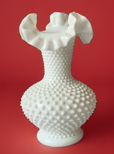 Vintage Milk Glass Hobnail Ruffled Crimped Vase / Rose Bowl — listing 6