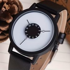 Unbranded Black Quartz Watch with Leather Strap