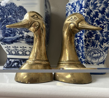 Vintage Leonard Silver Solid Brass Duck Head Bookends, Pair