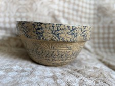 Vintage Blue and White Spongeware Ceramic Mixing/Serving Bowl, approx 12-14 inches — listing 3