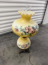 Vintage Gone with the Wind Style Electrified Parlor Lamp with Hand-Painted Roses, Ornate Brass Base and Glass Chimney — listing 5