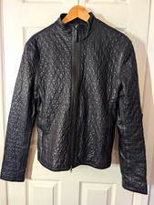 Armani Jeans Black Leather Button-Front Jacket, Made in Italy, IT 46 / US 12 — listing 6
