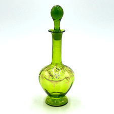 Bohemian Green Cut-to-Clear Cased Glass Decanter with Stopper