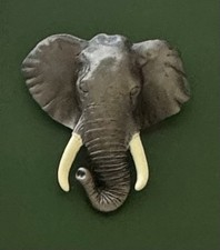 Vintage Gold-Tone Figural Elephant Brooch with Red Rhinestone Eye, Trunk Up, listing 2