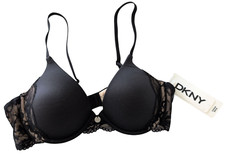 Black Lace & Cream Padded Underwire Bra with Polka Dot Mesh, Size 38D, listing 5