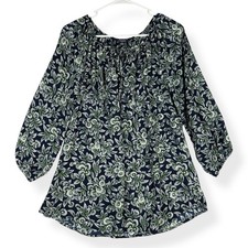 Chaps Navy Blue and White Geometric Print Short Sleeve Top, Women's Medium — listing 3